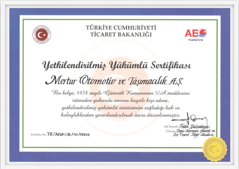 YYS (Yetkilendirilmiş Yükümlü Sertifikası)